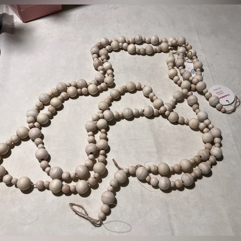Crate and Barrel - Set of 2 Natural Wood Bead Garland 12 ft NWT (6ft each)